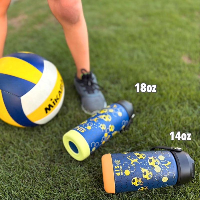 OCEANIC Boys Stainless Steel Water Bottle 550ml 18oz Double-Wall Vacuum Insulated 304 Stainless steel Water Bottle BPA FREE Leak Proof (Football, 550ml) - Image 4