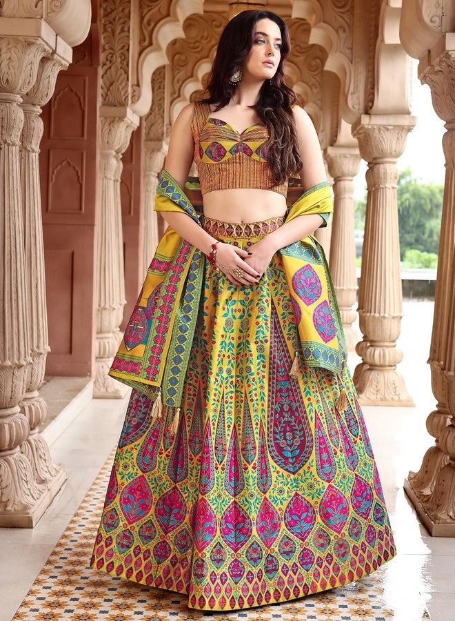 PURVAJA حريمي Kanjivaram شبه مخيطة Lehenga choli (Nayab-Lime_Lime_Free الحجم) - Image 4