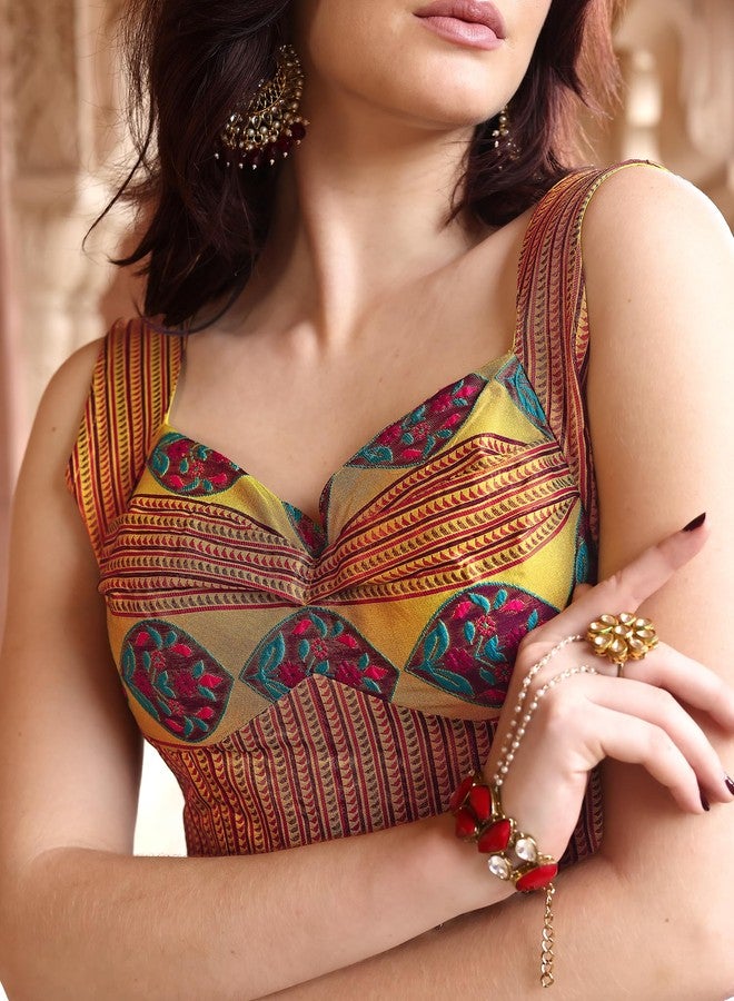PURVAJA حريمي Kanjivaram شبه مخيطة Lehenga choli (Nayab-Lime_Lime_Free الحجم) - Image 5