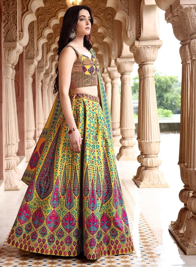 PURVAJA حريمي Kanjivaram شبه مخيطة Lehenga choli (Nayab-Lime_Lime_Free الحجم) - Image 2