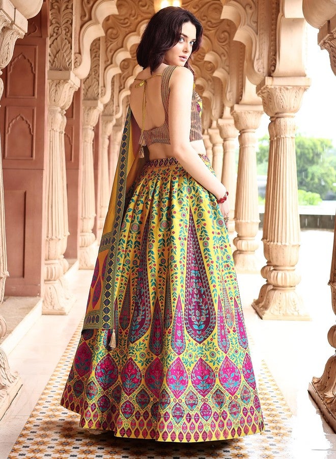 PURVAJA حريمي Kanjivaram شبه مخيطة Lehenga choli (Nayab-Lime_Lime_Free الحجم) - Image 3