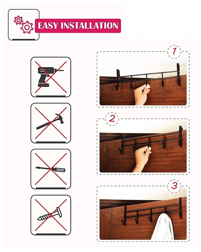 Inditradition Multipurpose Hanging Metal Hook Rack | Over The Door Hanging Storage Organizer (39cm, Black) - Image 5