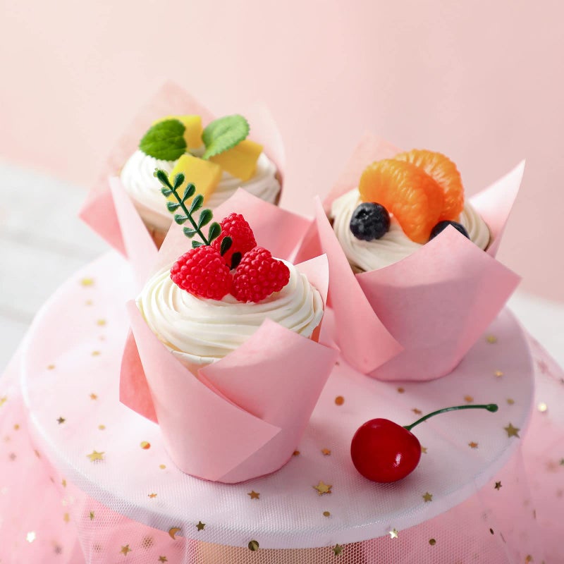 Jutom 200 Pack Tulip Cupcake Liners Paper Baking Cups Greaseproof Muffin Liners Grease Resistant Cupcake Wrappers for Weddings Birthday Cake Balls Muffins Candy Jelly Party(Pink) - Image 3