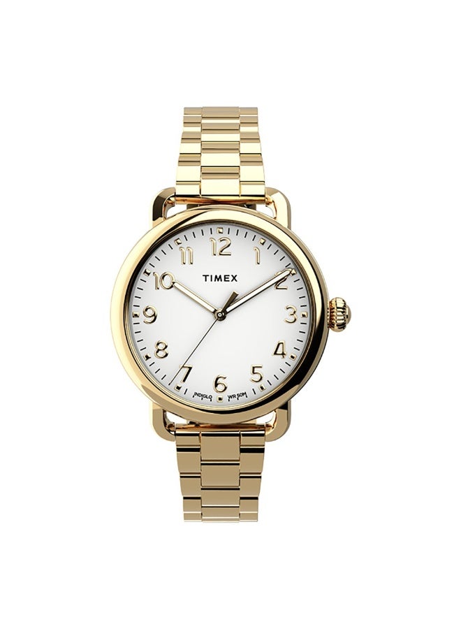 تيميكس ساعة TIMEX النسائية مع هيكل نحاسية ذهبية وسوار من الفولاذ المقاوم للصدأ الذهبي - Image 1