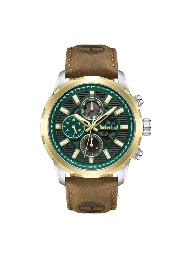 Timberland Hampton Harbour 46 mm Men's Multifunction Watch Green Dial  & Brown Leather Strap