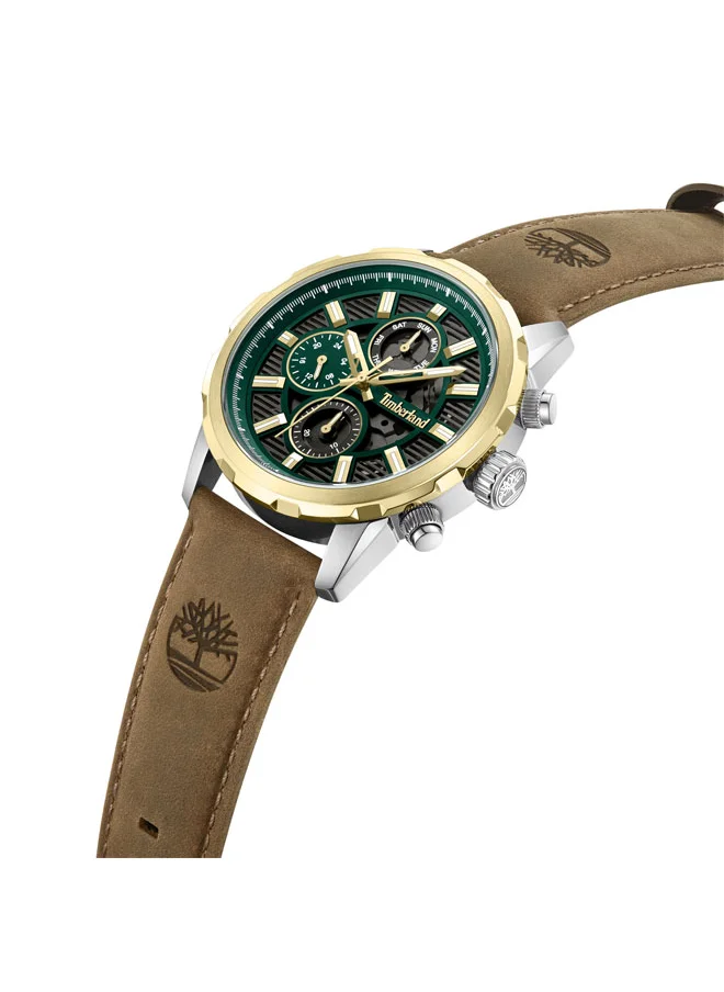 Timberland Hampton Harbour 46 mm Men's Multifunction Watch Green Dial  & Brown Leather Strap