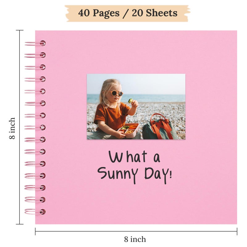 Hiwhy Scrapbook 8x8 Inch DIY Scrapbook Album Hardcover Kraft Paper Scrap Book Photo Albums 40 Pages Perfect for 4x6 / 5x7 Photos Memory Book for Family, Wedding - Image 2