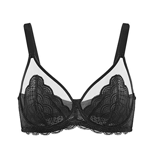 HSIA Minimizer Bras for Women Large Bust Full Coverage Lace Plus Size Bra - Mermaid Scales Black - Image 5