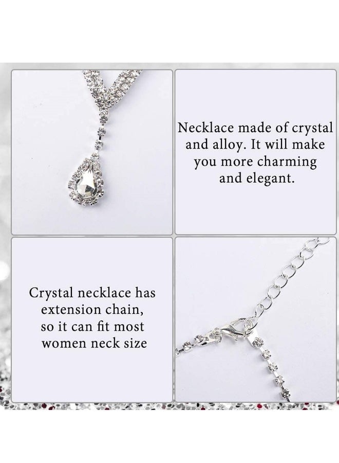 Bride Jewelry Set Silver Crystal Wedding Necklace Earrings Bridal Rhinestone Teardrop Pendant Accessories for Women and Bridesmaids (3PCS Set)  - Image 4
