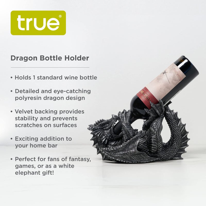 True 10143 Polyresin Dragon Wine Bottle Holder Decorative, Single Wine Bottle Holder, Wine Holder Stand, Wine Bar, Wine Decor, Set of 1, Black - Image 4