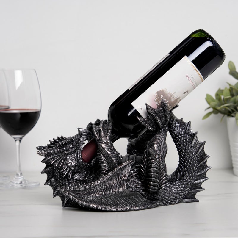 True 10143 Polyresin Dragon Wine Bottle Holder Decorative, Single Wine Bottle Holder, Wine Holder Stand, Wine Bar, Wine Decor, Set of 1, Black - Image 2