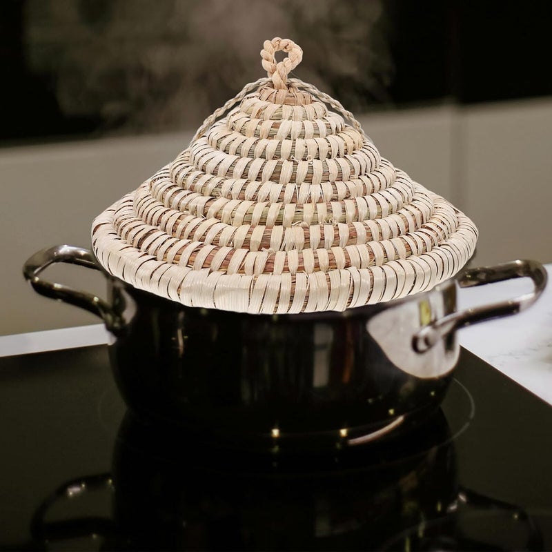 Straw Woven Pan Lid 19-21cm Universal Pot Lid Cover for Frying Pans Eco-friendly Kitchen for Skillet Cooking - Image 4