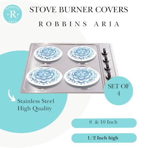 Robbins Aria Electric Stove Burner Covers - Protect Stovetop - Set of 4, 10 and 8 inches - Blue Mandala Electric Stove Covers - Image 3