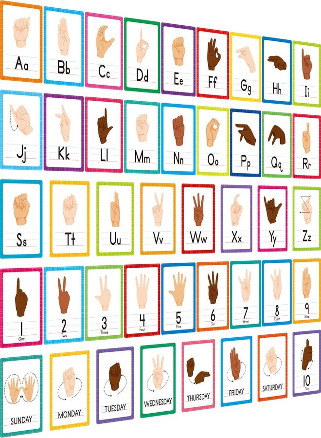 Gethelud ASL Alphabet Line Bulletin Board Set, 43pcs Letters Numbers Week Sign Language Decorations, 26 Letters/7 Days of the Week1-10 Numbers Small Posters for Preschool, Kindergarten Classroom Decorations - Image 1