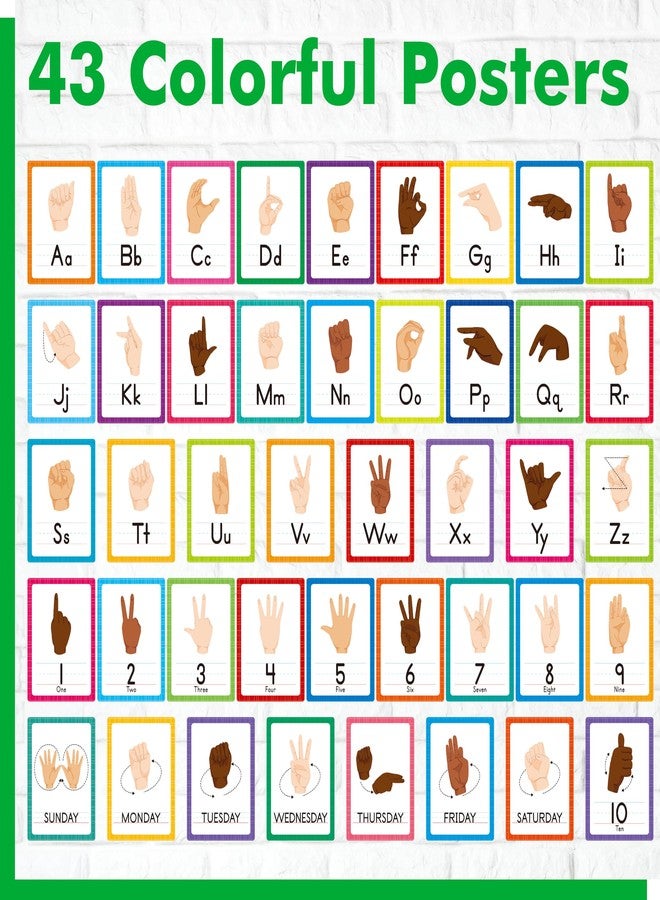 Gethelud ASL Alphabet Line Bulletin Board Set, 43pcs Letters Numbers Week Sign Language Decorations, 26 Letters/7 Days of the Week1-10 Numbers Small Posters for Preschool, Kindergarten Classroom Decorations - Image 2