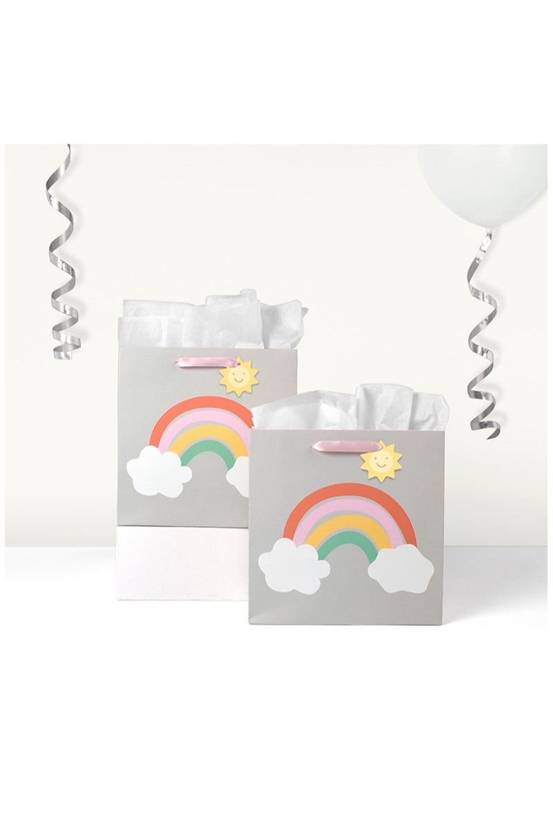 PEI  AN Rainbow  Cloud Gift Bags – Thick White Cardstock Handle Bags (20x8x20cm) – Cute Cartoon Design for Parties,  Birthday Candy  Kids’ Gifting - Image 3