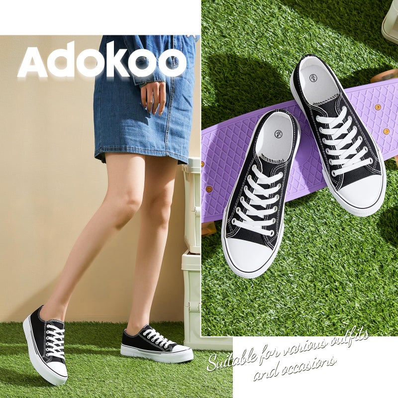 Adokoo Canvas Tennis Shoes for Women Low Top Casual White Black Sneakers for Women Lace Up Fashion Comfortable Walking Shoes (Black,8) - Image 5