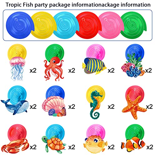 Clabby 30 Pcs Tropical Fish Hanging Swirls Under The Sea Party Decorations Ceiling Decor Ocean Themed Mermaid Creatures Beach Party Supplies Under The Sea Decor(Mixed Style) - Image 3