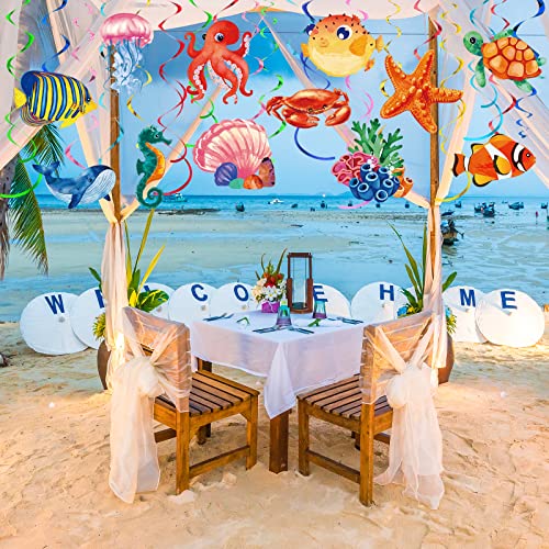 Clabby 30 Pcs Tropical Fish Hanging Swirls Under The Sea Party Decorations Ceiling Decor Ocean Themed Mermaid Creatures Beach Party Supplies Under The Sea Decor(Mixed Style) - Image 5