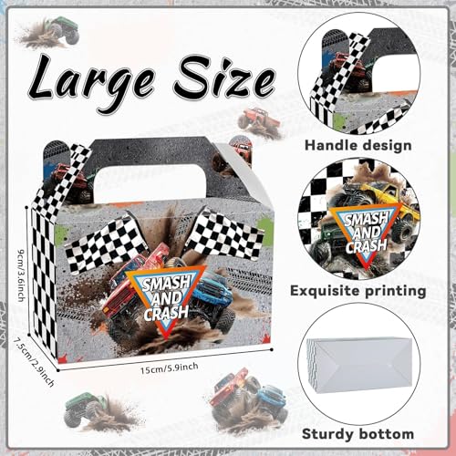CHUNNIN 24Pcs Gray Monster Truck Treat Boxes Smash and Crash Monster Truck Birthday Party Decorations Racing Themed Favor Gift Boxes Race Cars Goodie Box for Kids Boys Birthday Party Supplies 6 x 3 x 36 - Image 3