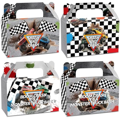 CHUNNIN 24Pcs Gray Monster Truck Treat Boxes Smash and Crash Monster Truck Birthday Party Decorations Racing Themed Favor Gift Boxes Race Cars Goodie Box for Kids Boys Birthday Party Supplies 6 x 3 x 36 - Image 1