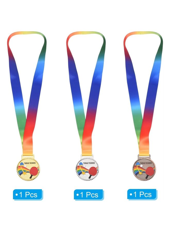LAMAY 3 Pack 2.7" Ping Pong Medals, Table Tennis Award Medals Set Gold Silver Bronze Medal with Ribbon Multicolor for Games Sports Competitions - Image 2