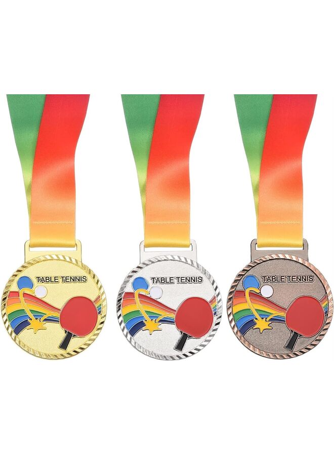 LAMAY 3 Pack 2.7" Ping Pong Medals, Table Tennis Award Medals Set Gold Silver Bronze Medal with Ribbon Multicolor for Games Sports Competitions - Image 1