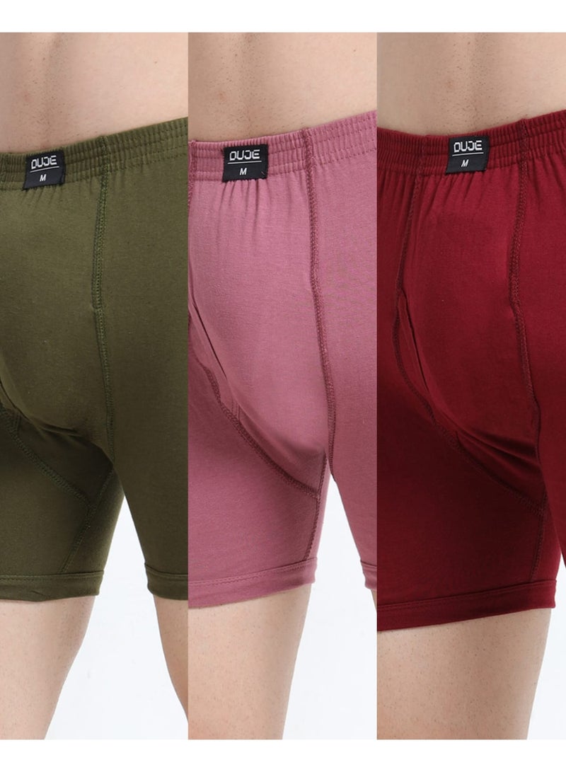 DUJE Men’s Regular Trunks (3-Pack Combo 6 – Green, Pink & Maroon) | 100% Combed Cotton | Breathable, Sweat-Absorbing, Anti-Bacterial & Odour-Free Everyday Innerwear - Image 1