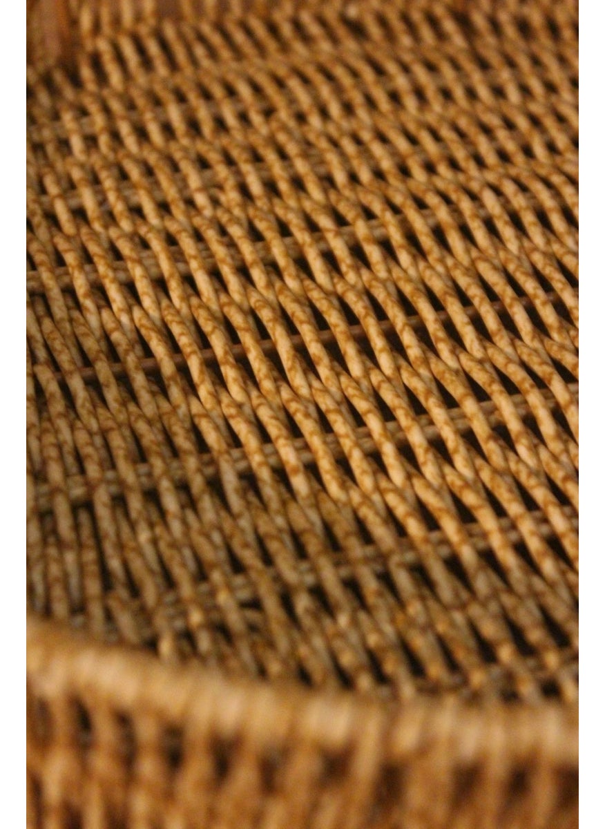 Paganca - 30 x 30 Wicker Rattan Presentation Tray Medium Organizer Bamboo Handle Round Khaki Rattan 1 Piece - Image 1