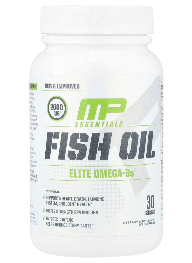 MusclePharm Essentials® Fish Oil 2000 mg 60 Softgels (1000 mg per Softgel) - Image 1