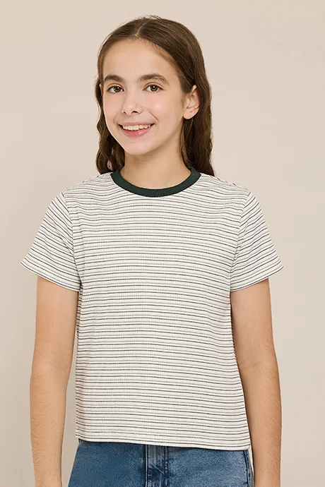 R&B Striped T-Shirt with Crew Neck and Short Sleeves