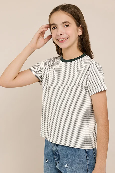R&B Striped T-Shirt with Crew Neck and Short Sleeves
