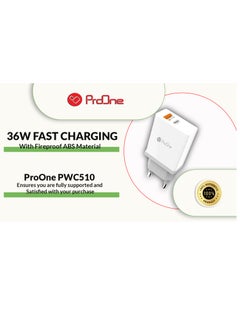 ProOne ProOne 36W USB Plug, PowerPort Mini Dual Port (USB and Type-C) Charger, Super Compact travel, Wall Charger for iPhone Xs/XS Max/XR/X/8/7/6/Plus, iPad Pro/Air 2/Mini 4, Samsung, and More  - Image 5