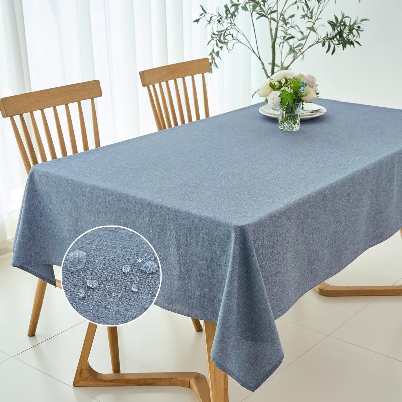 maxmill Rectangle Linen Textured Tablecloth Waterproof Spillproof Wrinkle Free Washable Fabric Table Cloth Kitchen Dining Tabletop Decoration Table Cover for Holiday Party, 52 x 70 Inch, Demin Blue - Image 2