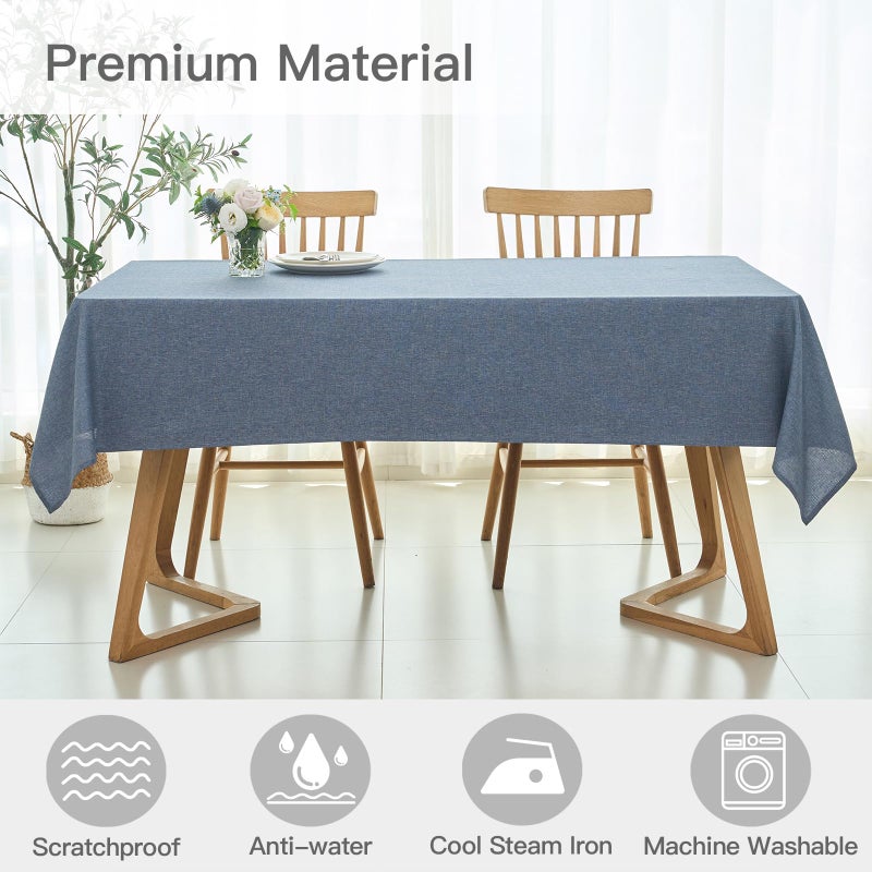 maxmill Rectangle Linen Textured Tablecloth Waterproof Spillproof Wrinkle Free Washable Fabric Table Cloth Kitchen Dining Tabletop Decoration Table Cover for Holiday Party, 52 x 70 Inch, Demin Blue - Image 3