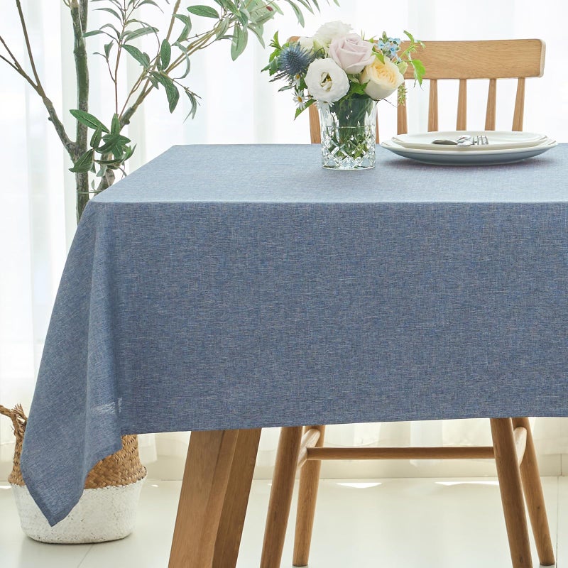 maxmill Rectangle Linen Textured Tablecloth Waterproof Spillproof Wrinkle Free Washable Fabric Table Cloth Kitchen Dining Tabletop Decoration Table Cover for Holiday Party, 52 x 70 Inch, Demin Blue - Image 1