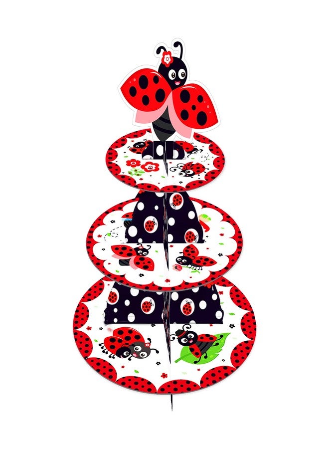 CC HOME Ladybug Cupcake Stand 3 Tier Cute Insect Party Cake Stand for Kids Birthday Party Decorations and Baby Showers - Image 1