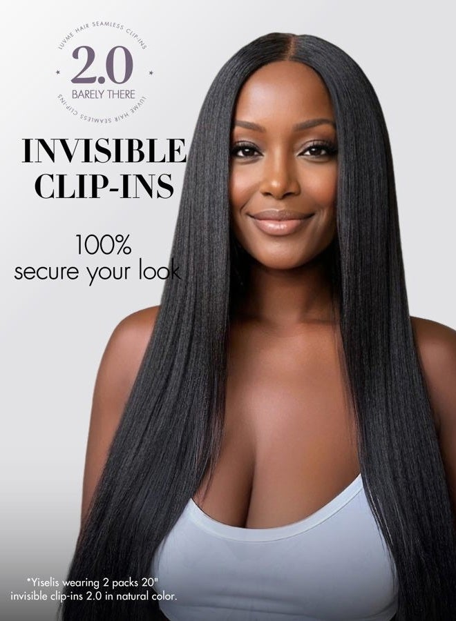 LUVME Invisible Clip in Hair Extensions, Yaki Straight Real Human Hair 16 Inch 2 Pack 220g 12pcs Clip ins Hair Extensions Natural Black for Women - Image 2