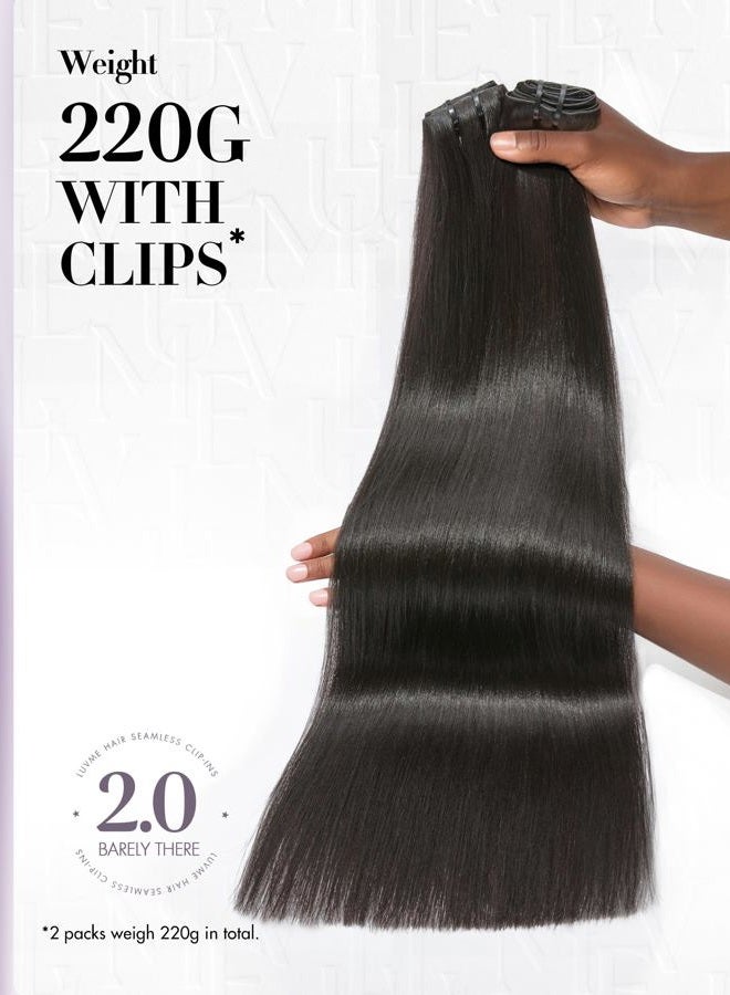 LUVME Invisible Clip in Hair Extensions, Yaki Straight Real Human Hair 16 Inch 2 Pack 220g 12pcs Clip ins Hair Extensions Natural Black for Women - Image 5