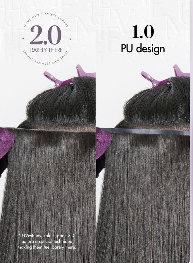 LUVME Invisible Clip in Hair Extensions, Yaki Straight Real Human Hair 16 Inch 2 Pack 220g 12pcs Clip ins Hair Extensions Natural Black for Women - Image 4
