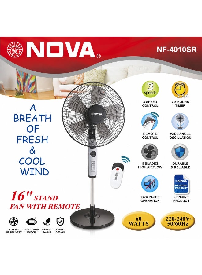 NOVA NF-4010SR Stand Fan With Timer And Remote, 16 Inch Fan Blade Design, Powerful Cooling Airflow, Energy Efficient Performance, Adjustable Speed Control For Bedroom, Living Room And Office - Image 3