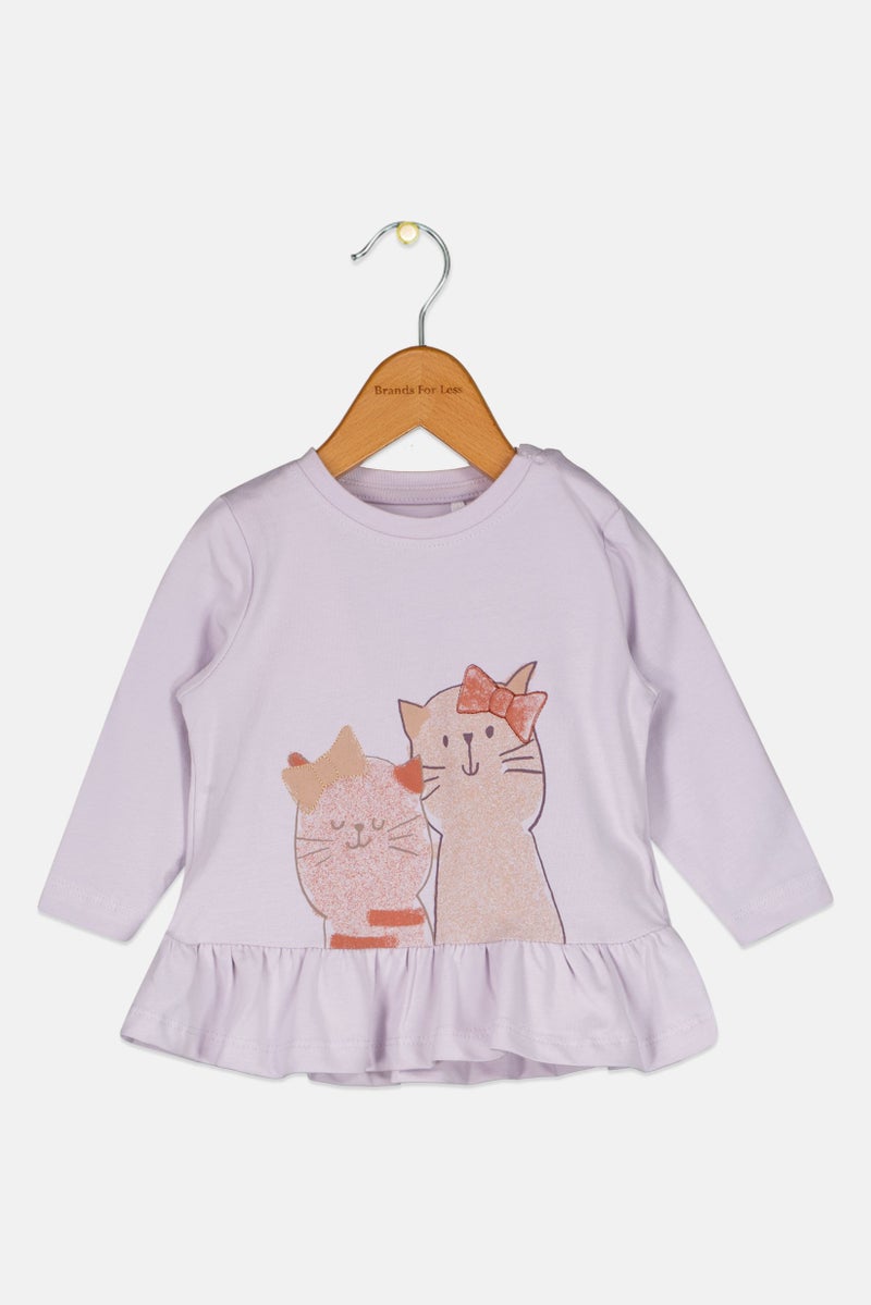 NAME IT بلوزة بنات للأطفال بأكمام طويلة وياقة دائرية، لافندر - Image 1