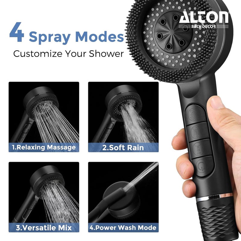 ALTON SHR22415 ABS 4Function Hand Shower Only with Removable Soft Silicone Brush Black - Image 2