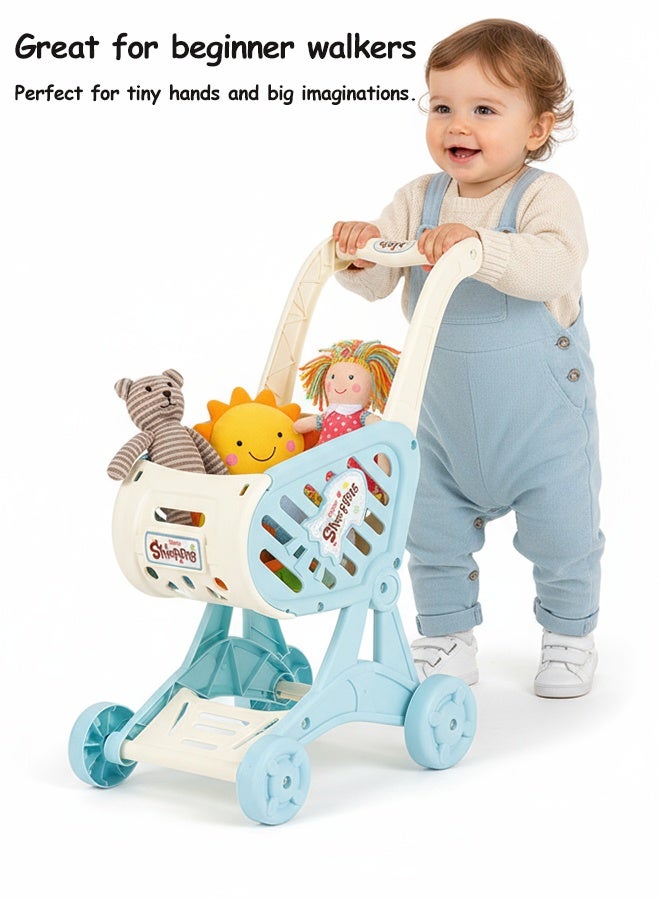 Gerenic Shopping Cart Toy,Kitchen Role Play Cart Trolley Playset,Shopping Cart Trolley Play Toy with  Free-Rolling Wheels,Little Helper's Shopping Cart Trolley for Kids, Easy Assembly Child-Safe and Durable, Perfect for Ages 2+ Role-Playing Games,Mini Supermarket Cart Great for beginner walkers,Blue - Image 4