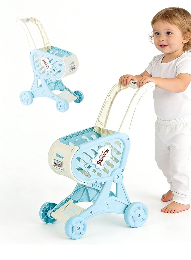 جيرينك لعبة عربة التسوق، مجموعة لعب دور عربة المطبخ، لعبة عربة التسوق مع عجلات دوارة حرة، عربة تسوق صغيرة للأطفال، سهلة التجميع آمنة للأطفال ومتينة، مثالية لألعاب لعب الأدوار للأعمار من 2 سنة فما فوق، عربة سوبر ماركت صغيرة رائعة للمبتدئين في المشي، أزرق - Image 1