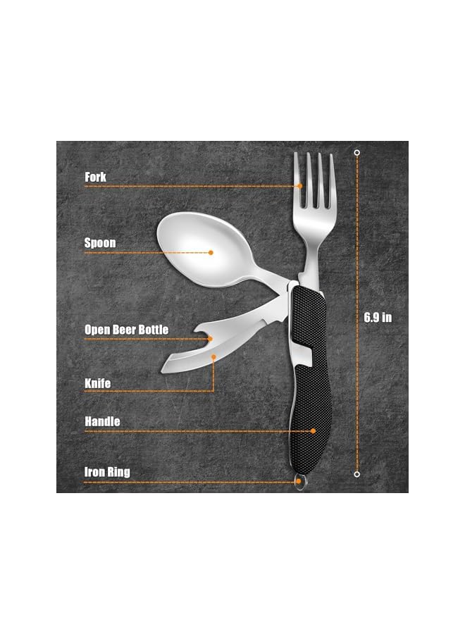 Orblue Folding Camping Utensils Cutlery Set, 2Pcs 4-In-1 Stainless Steel Spoon Fork Knife Bottle Opener Set Detachable Tableware Pocket Kits Backpacking Cutlery Multitool, For Camping, Travel - Image 4