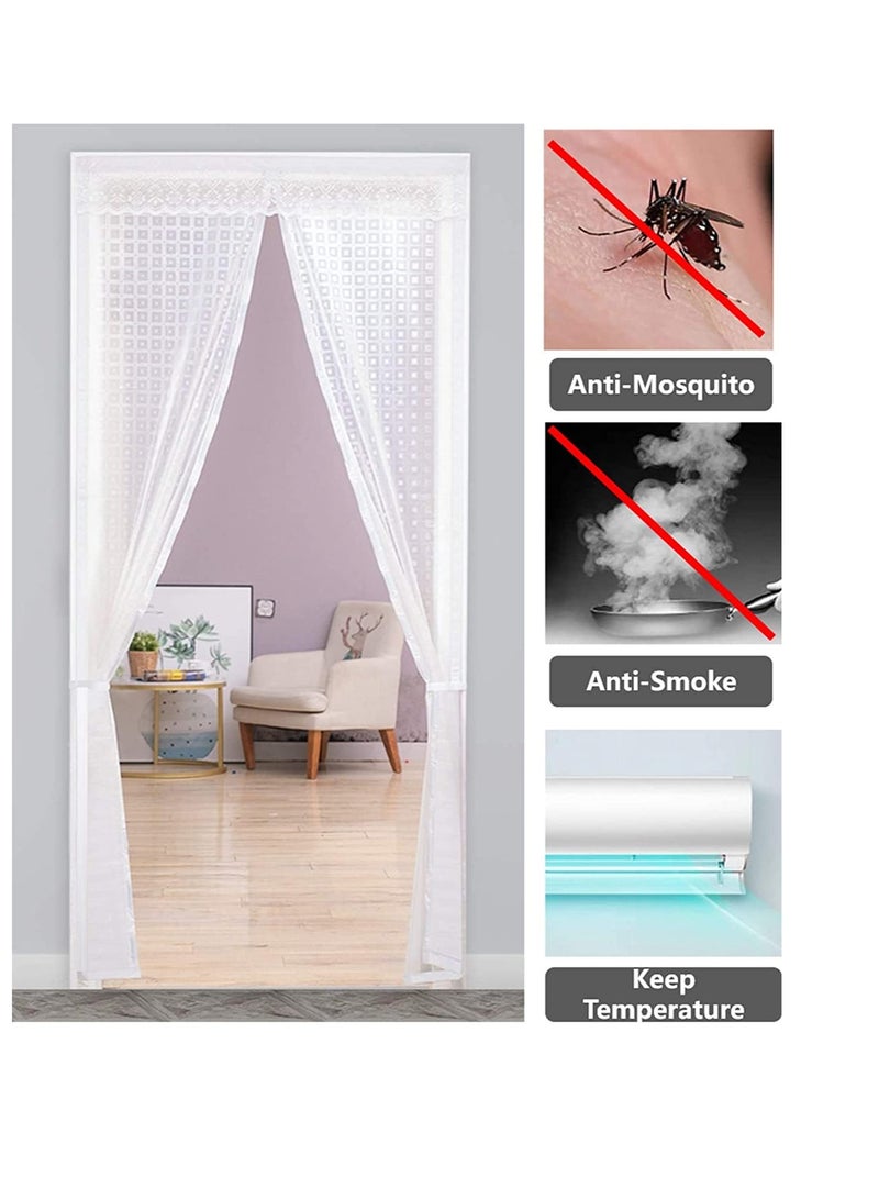 Insulated Door Curtain, Transparent Insulated Door Curtain, Magnetic Screen Door, Self-Closing Privacy Magnetic Curtain, Keeping Draft Out for Kitchen, Patio, Air Conditioner Room (35.4 x 83 inch)
