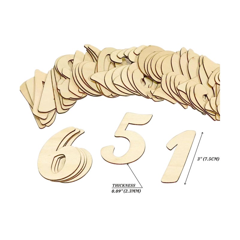 Cregugua 3 Inch 168 Pieces Wooden Numbers Unfinished Wood Numbers 0-9 Clock Numbers for Painting DIY Crafts - Image 3