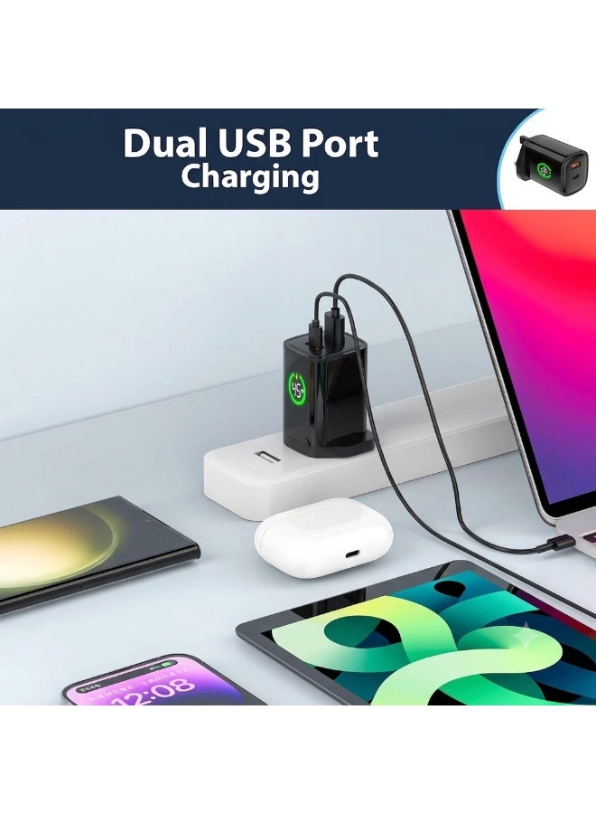 بست وان شاحن سريع بقوة 45 واط بتقنية GaN ومنفذ USB-C مع شاشة LED ذكية، شاحن حائط ثنائي المنافذ USB-C PD وUSB-A، محول طاقة بمقبس بريطاني مع كابل من النوع C بطول 1 متر، متوافق مع سامسونج جالاكسي، آيفون، جوجل بيكسل، آيباد، ماك بوك إير، وغيرها. - Image 3