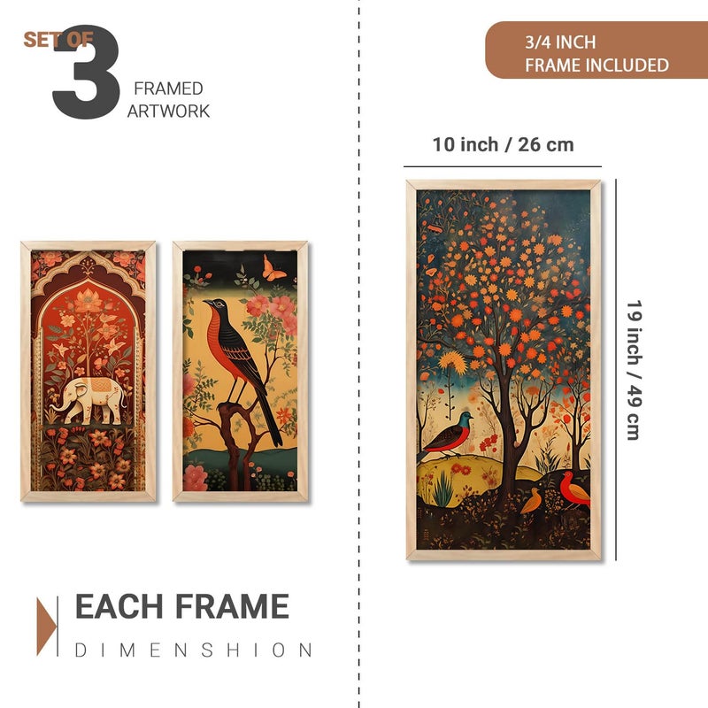 kotart Madhubani Art Wall Painting Traditional Home Decoration With Frame For Living Room Bed Room Hotel Wall Decor Digital Reprint Engineered Wood Set of 3 10x19 inch B L - Image 2
